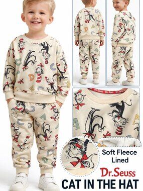 Dr Seuss Cat in the Hat Toddler 2PC Outfit Fleece Lined Set Size 3T